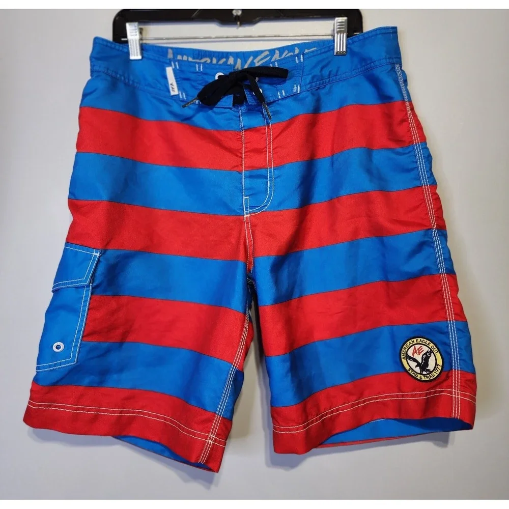 American Eagle Outfitters Boardshorts Mens Size L 34x9 Blue Red Swimming Trunks‎